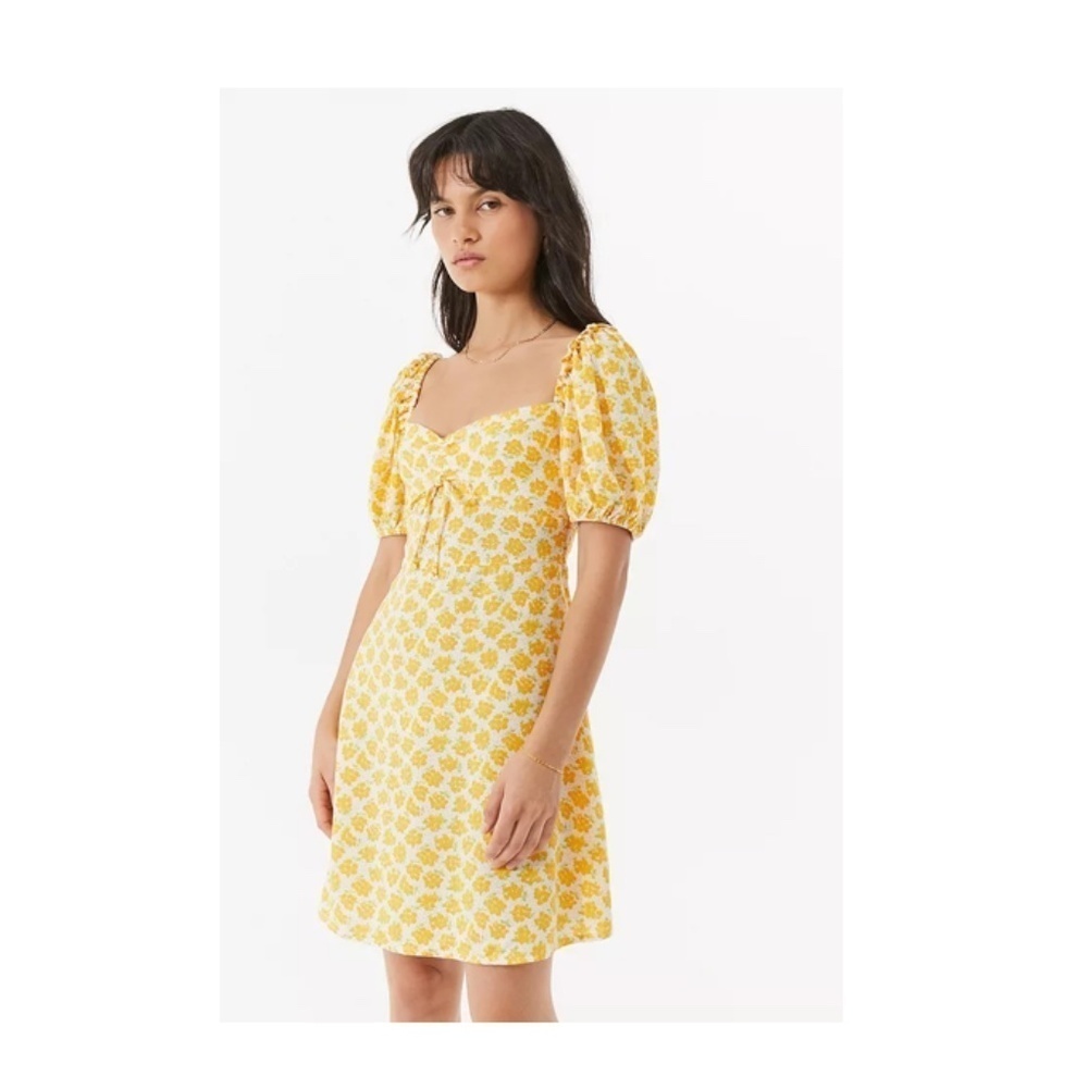 Faithfull the Brand Yellow Floral Tie-Front Puff Sleeve Mini Dress - Picture 6 of 6